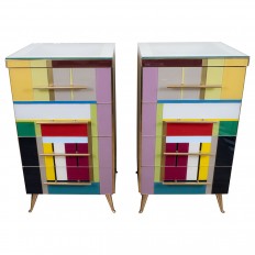 Pair of colorful glass side tables